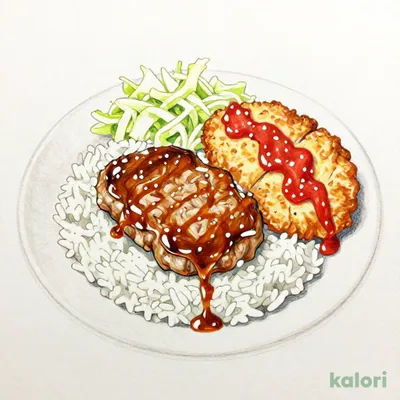 Large Rice! Round Chicken & Hamburger Bento
