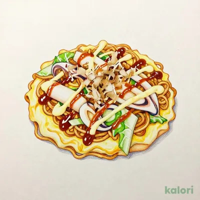 Yatai-style Okonomiyaki (with Squid) & Yakisoba