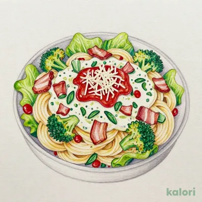 Cold Fresh Pasta with Bacon and Basil Cream