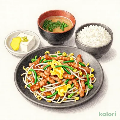 豚玉豆苗炒め定食