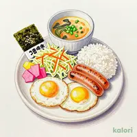 シャウエッセン＆目玉焼きの朝定食