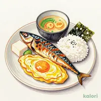 焼き魚(さば塩焼き)とハーフ玉子焼きの朝定食