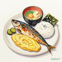 焼き魚(ほっけ)とハーフ玉子焼きの朝定食
