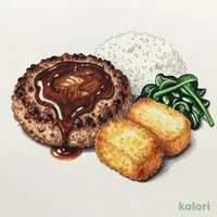 フワッととろけるオニオンハンバーグ定食（味噌汁を豚汁に変更）