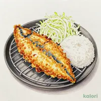 刺身鯵を店内で生パン粉付けしたアジフライ定食(味噌汁を豚汁に変更)