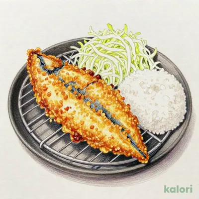 刺身鯵を店内で生パン粉付けしたアジフライ定食（味噌汁を豚汁に変更）