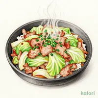 満天スタミナ鉄板炒め定食（味噌汁を豚汁に変更）