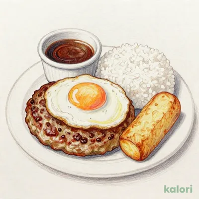 目玉焼き×とろけるデミハンバーグ定食（味噌汁を豚汁に変更）