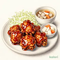鶏の黒酢あん定食（味噌汁を豚汁に変更）