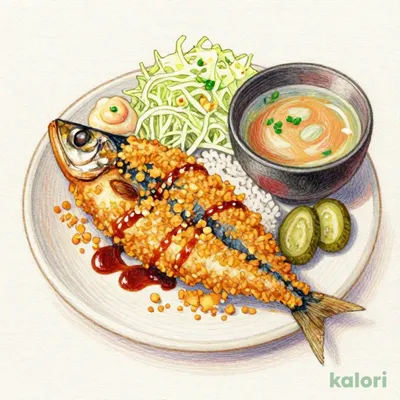 刺身鯵を店内で生パン粉付けしたアジフライ定食