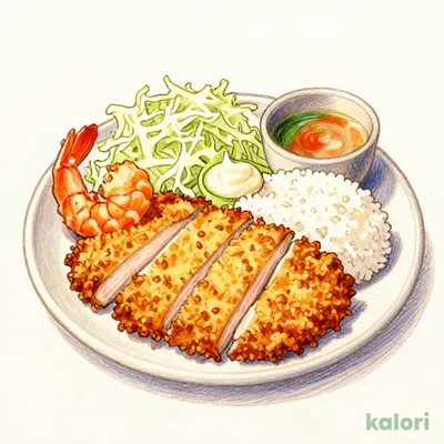 Thick-Cut Ribeye Pork Cutlet and Fried Shrimp Set Meal