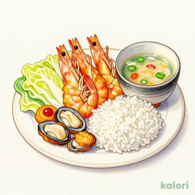 海鮮盛合せ定食（カキ2個・アジ１枚・海老１尾）