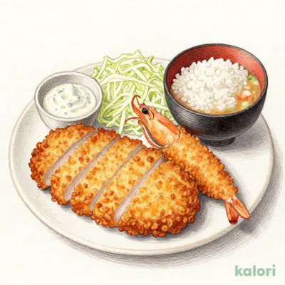 【海老セール】ロースかつ＆アジフライ（1枚）定食＋海老フライ１尾