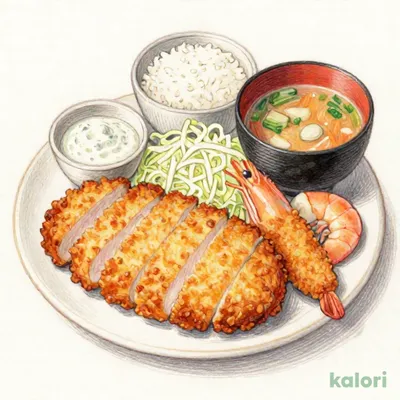 【海老セール】ロースかつ＆カキフライ（2個）定食＋海老フライ１尾