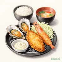 【海老セール】海鮮盛合せ定食(カキ2個・アジ1枚・海老1尾)+海老フライ1尾