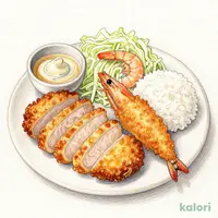 【海老セール】超厚切りリブロースかつ＆アジフライ（1枚）定食＋海老フライ１尾