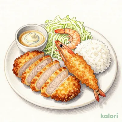 【海老セール】超厚切りリブロースかつ＆アジフライ（1枚）定食＋海老フライ１尾