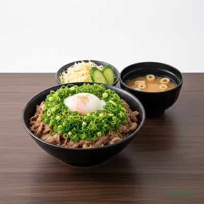 ネギたっぷり旨辛ネギたま牛めしランチセット (大盛)