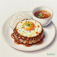 エッグブラウンソースハンバーグ定食 (シングル)