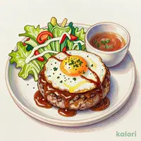 エッグブラウンソースハンバーグ生野菜セット (シングル)