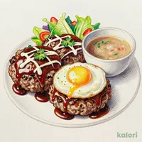 エッグブラウンソースハンバーグ生野菜セット (トリプル)