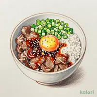 ワンピースネギたっぷり旨辛ネギたま牛めしセット (あたま大盛)