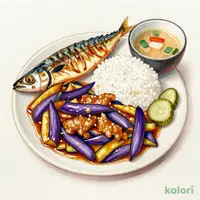 茄子味噌と焼魚の定食