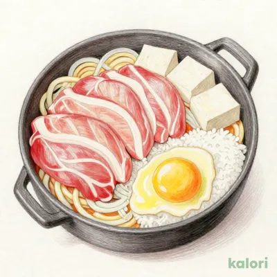 鶏すき焼き定食 (牛肉2倍盛り)