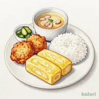 こだわり豚汁と玉子焼きの定食 鶏唐2個付き