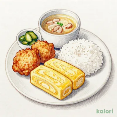 こだわり豚汁と玉子焼きの定食 鶏唐2個付き