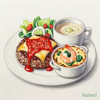 イタリアンハンバーグ&海老とほうれん草のグラタン(サラダ・スープ・ドリンク付)