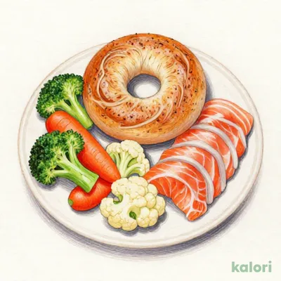 スモークサーモンのもちもちベーグルと温野菜のカラフルプレート