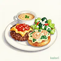 イタリアンハンバーグ&海老とほうれん草のグラタン(サラダ・スープ・ドリンク付)【ドリンク除く】