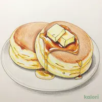 Fluffy Butter Pancake with Shaved Butter and Honey Maple Syrup