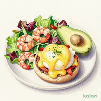 Eggs Benedict and Shrimp Avocado Salad