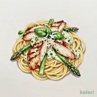 チキンとアスパラのバジルクリームパスタ