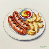 Frankfurter Sausage and French Fries