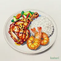 Grilled Chicken and Fried Shrimp with Garlic Sauce