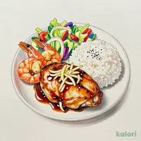 若鶏グリル＆海老フライすりおろし玉ねぎの醤油ソース