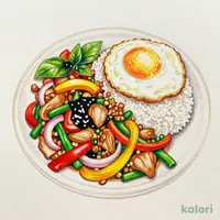 Colorful Vegetable and Basil Gapao Rice