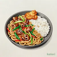 鉄板ホルモン焼きちゃんめん唐揚げ(2個)+ごはんセット
