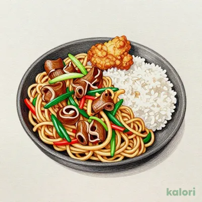 鉄板ホルモン焼きちゃんめん唐揚げ(2個)+ごはんセット