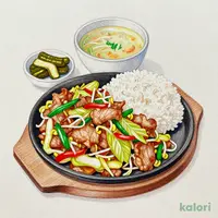 Iron Plate Meat & Vegetable Stir-Fry Set Meal