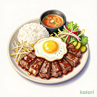Double Beef Kalbi Set Meal with Fried Egg