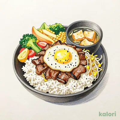目玉焼き牛カルビ定食