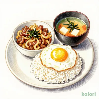Fried Egg and Beef Bowl Breakfast