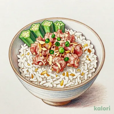 Minced Tuna, Okra, and Bonito Flake Rice Bowl, Small