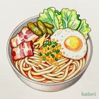 冷やしはいからうどん
ベーコンエッグ (大盛)