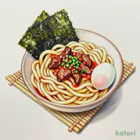 月見温たま旨辛牛肉つけうどん