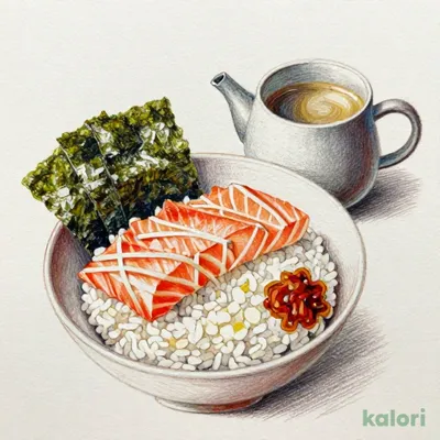 Salmon and Tororo Kombu Dashi Chazuke with Yuzu Kosho (Hojicha Broth)